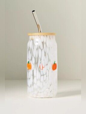 Anthropologie Mystic Confetti Icon Juice Glass Tumbler with Lid Pumpkin